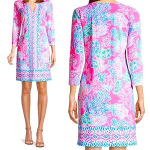 Lilly Pulitzer UPF 50+ Nadine Shift 3/4 Sleeves Dress Pink/Blue Size XXS NEW